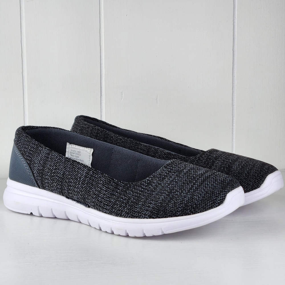 Crane walking Shoes Womens Memory Foam Slip On Sneakers Grey Knit Athletic 9